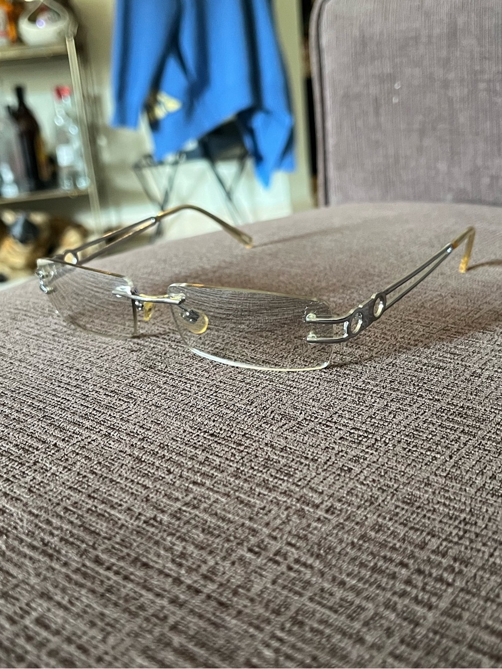 Y2K 90s Rimless Clear Lens Eyeglasses Silver